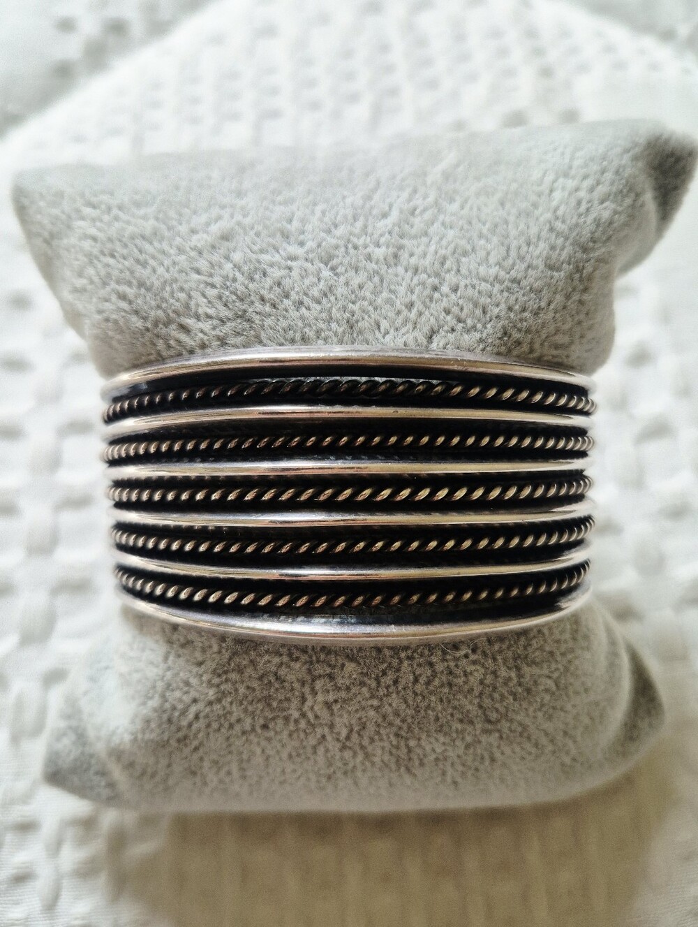 Vintage Sterling Silver Multi-Row Rope Cuff Bracelet